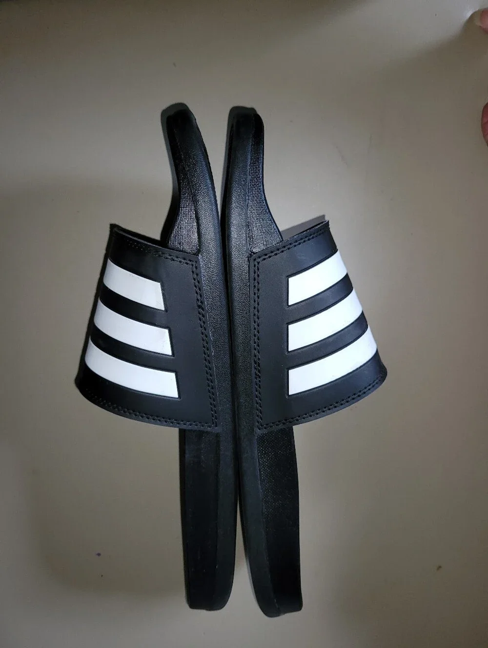Adidas Black & White Slide Sandals - Classic Three-Stripes Size 10